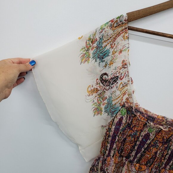 American Rag Boho Paisley Tunic Top Womens Size M Smocked Peasant Festival Flowy - Picture 6 of 11